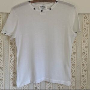 Chanel White Top with Black Logo Details